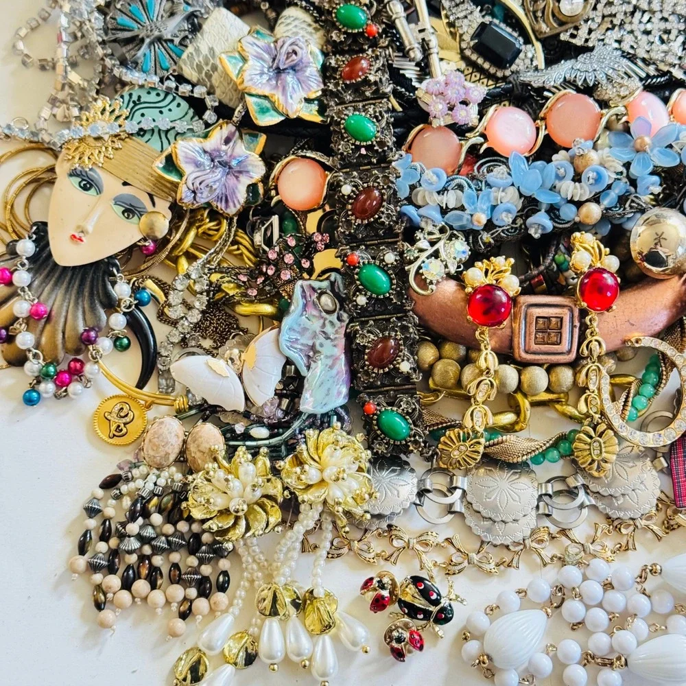 VTG Now Rhinestone Colorful Junk Costume Jewelry Lot Craft Arts As Is 4.5lbs